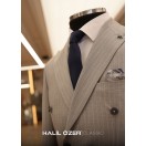 Açık Gri Çizgili Kruvaze Takım Elbise