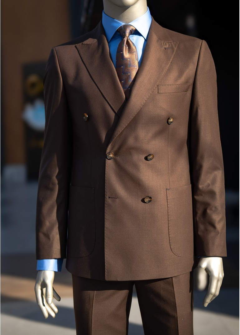 Kahverengi Kruvaze Torba Cepli Takım Elbise