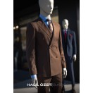 Kahverengi Kruvaze Torba Cepli Takım Elbise