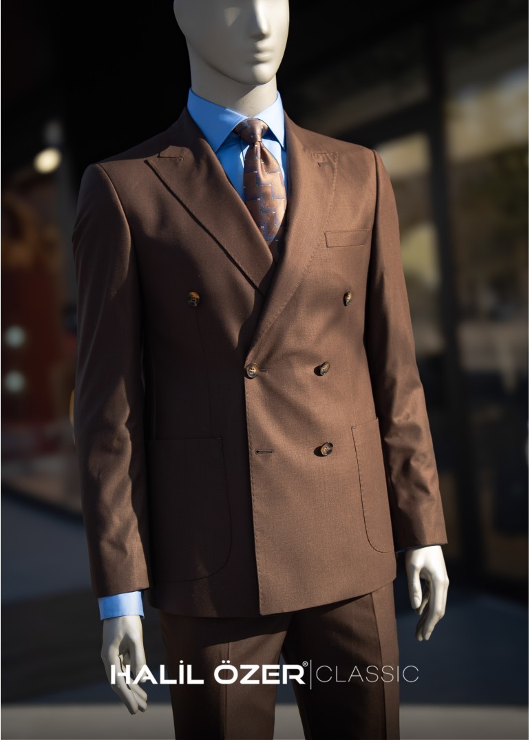 Kahverengi Kruvaze Torba Cepli Takım Elbise