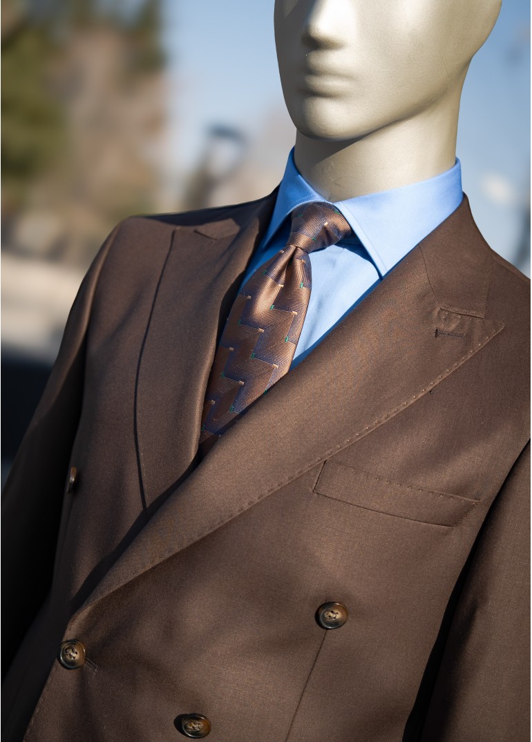 Kahverengi Kruvaze Torba Cepli Takım Elbise