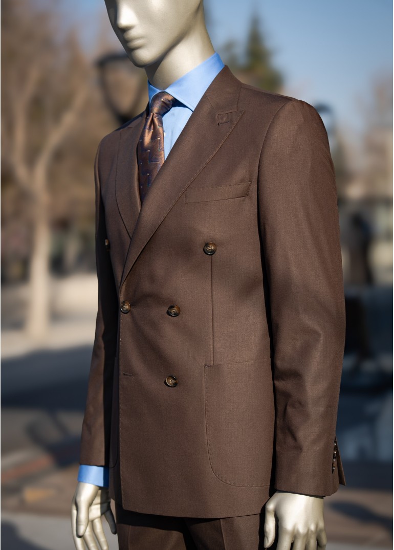 Kahverengi Kruvaze Torba Cepli Takım Elbise