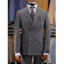 Gri Çizgili Slim Fit Erkek Kruvaze Takım Elbise