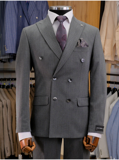 Çizgili Kruvaze Takım Elbise Gri