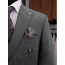 Gri Çizgili Slim Fit Erkek Kruvaze Takım Elbise