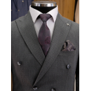 Gri Çizgili Slim Fit Erkek Kruvaze Takım Elbise