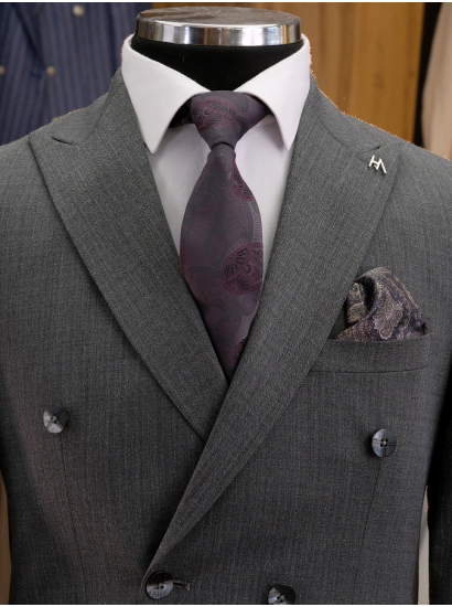 Çizgili Kruvaze Takım Elbise Gri