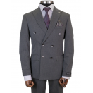 Gri Çizgili Slim Fit Erkek Kruvaze Takım Elbise