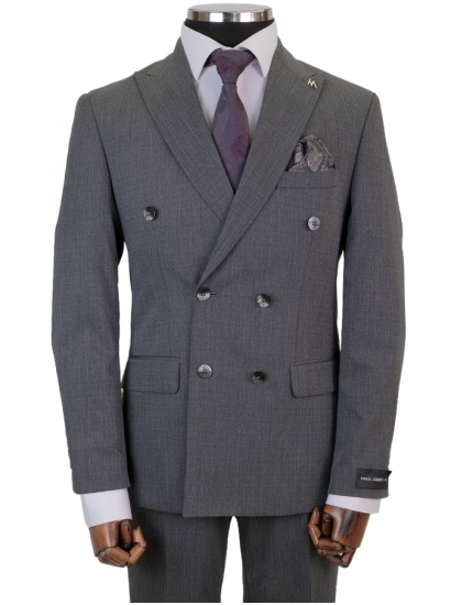 Çizgili Kruvaze Takım Elbise Gri