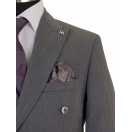 Gri Çizgili Slim Fit Erkek Kruvaze Takım Elbise