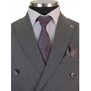 Gri Çizgili Slim Fit Erkek Kruvaze Takım Elbise