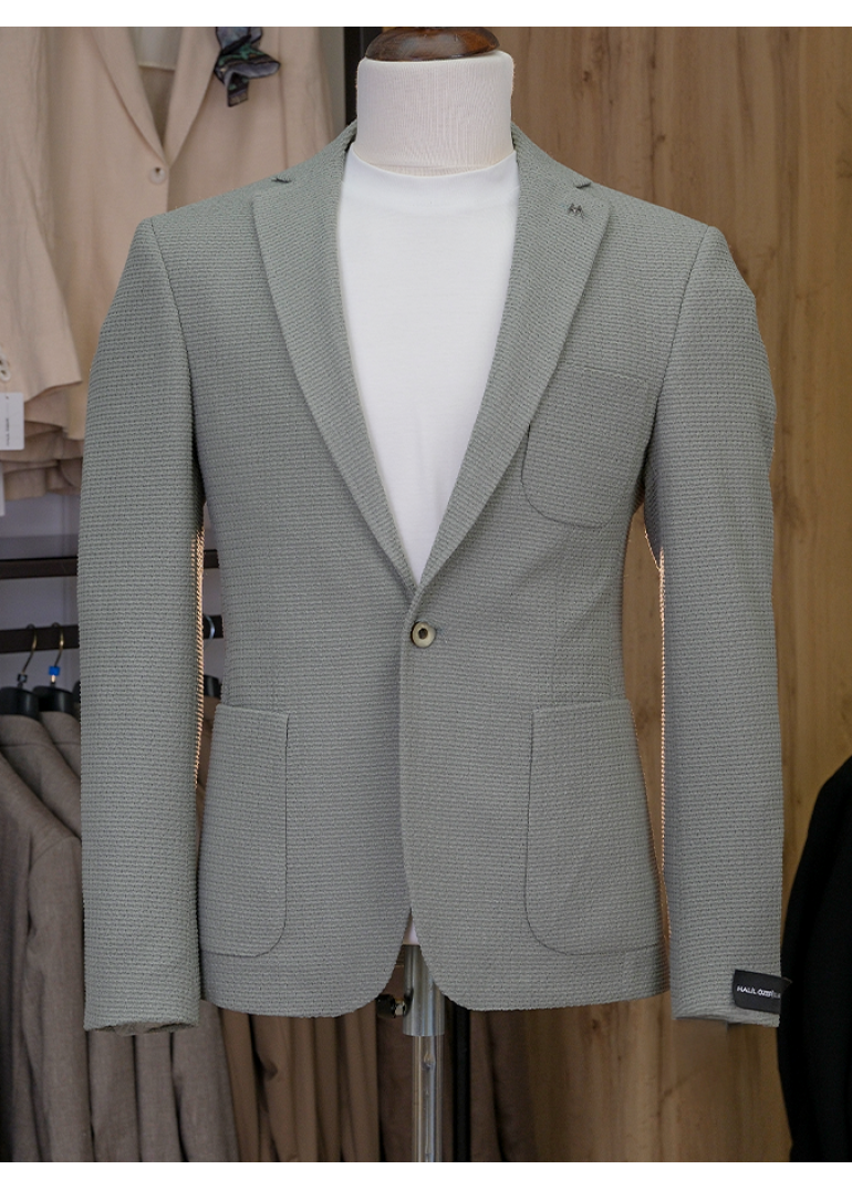 Örme Astarsız Açık Yeşil Slim Fit Erkek Ceket