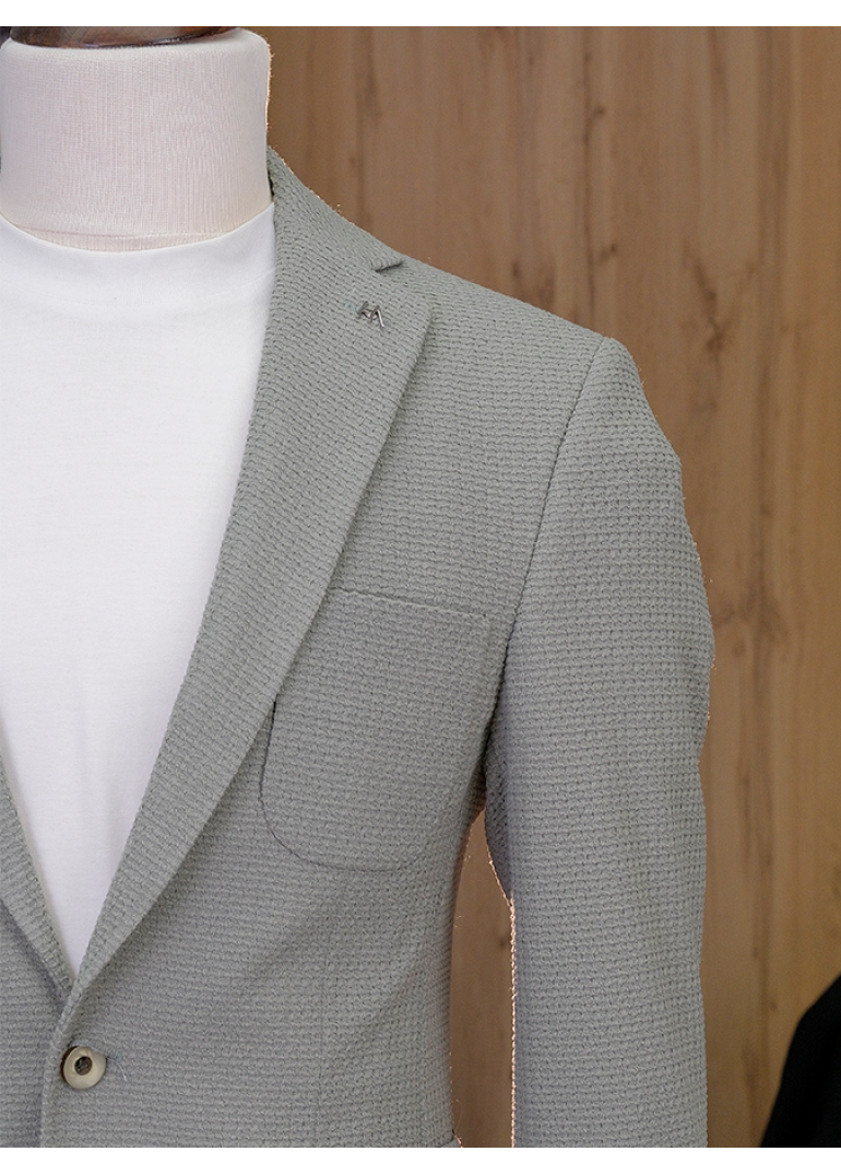 Örme Astarsız Açık Yeşil Slim Fit Erkek Ceket