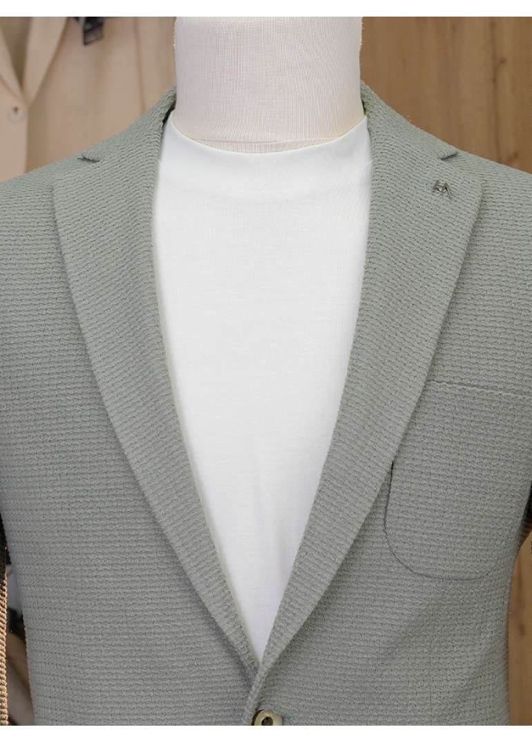 Örme Astarsız Açık Yeşil Slim Fit Erkek Ceket