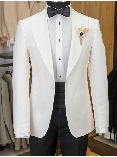 Kırlangıç Yaka Smokin Damatlık Beyaz