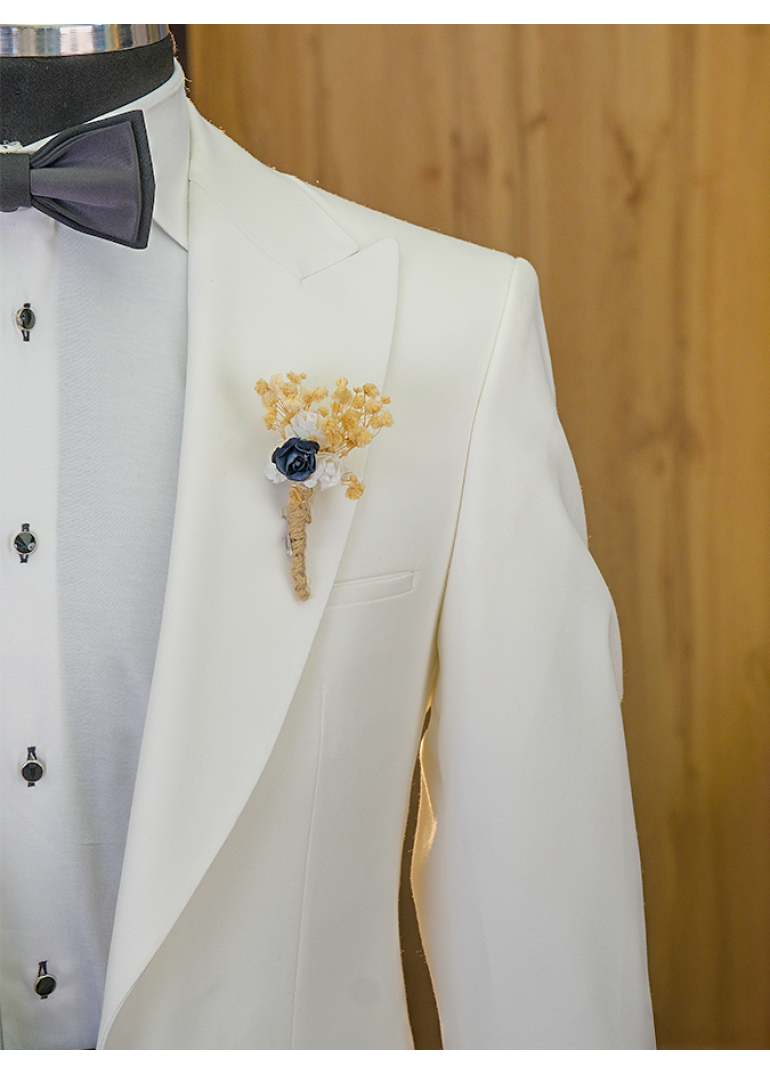 Kırlangıç Yaka Beyaz Slim Fit Erkek Smokin Damatlık