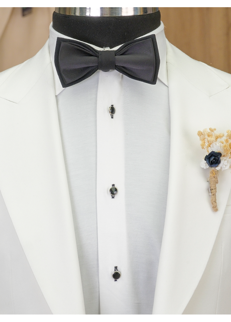 Kırlangıç Yaka Beyaz Slim Fit Erkek Smokin Damatlık