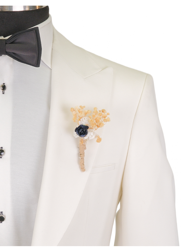 Kırlangıç Yaka Beyaz Slim Fit Erkek Smokin Damatlık