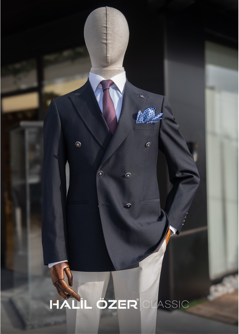 Lacivert Kruvaze Blazer Ceket