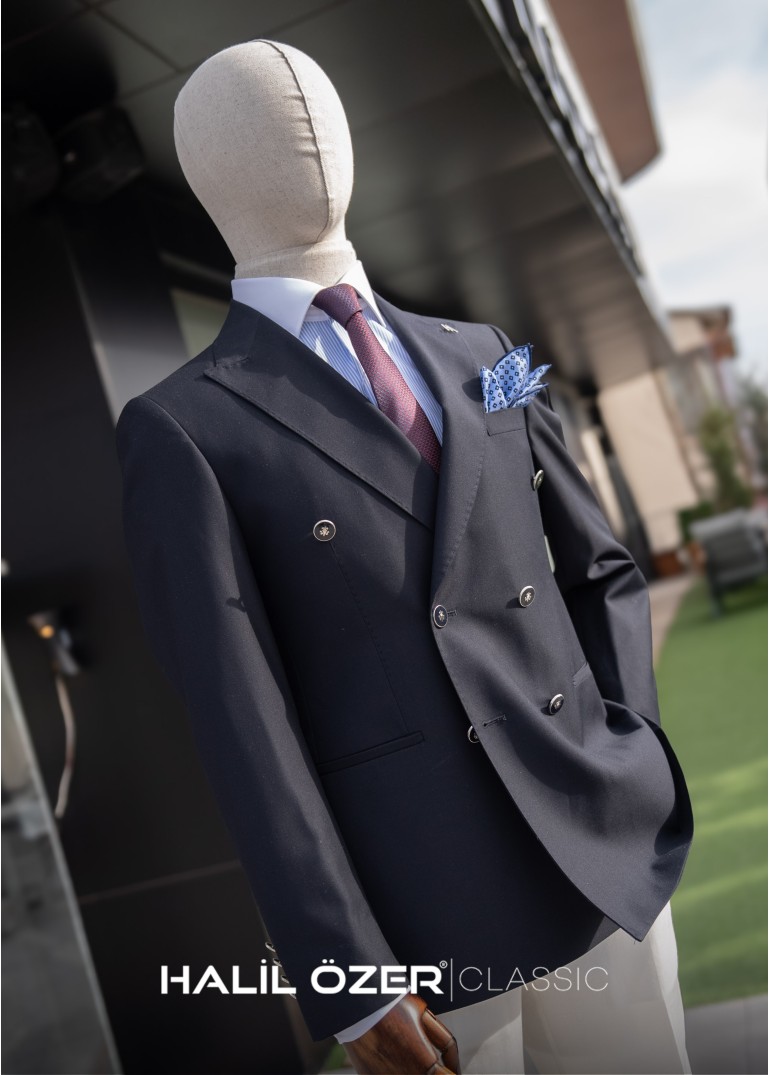 Lacivert Kruvaze Blazer Ceket