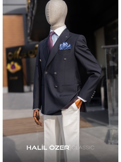 Lacivert Kruvaze Blazer Ceket