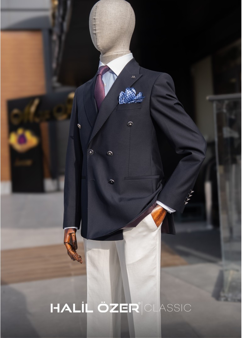 Lacivert Kruvaze Blazer Ceket