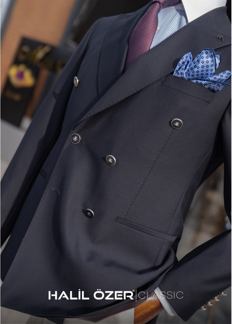 Lacivert Kruvaze Blazer Ceket