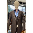 İnce Çizgi Yelekli Takım Elbise Kahverengi