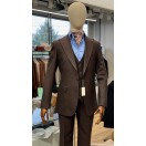 İnce Çizgi Yelekli Takım Elbise Kahverengi