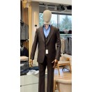 İnce Çizgi Yelekli Takım Elbise Kahverengi