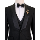 Siyah Sabit Şal Yaka Slim Fit Erkek Smokin Takım Elbise