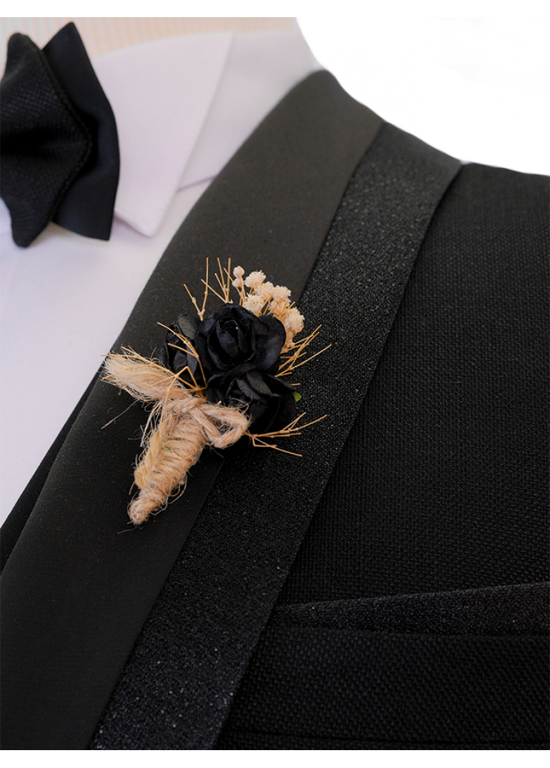 Siyah Sabit Şal Yaka Slim Fit Erkek Smokin Takım Elbise